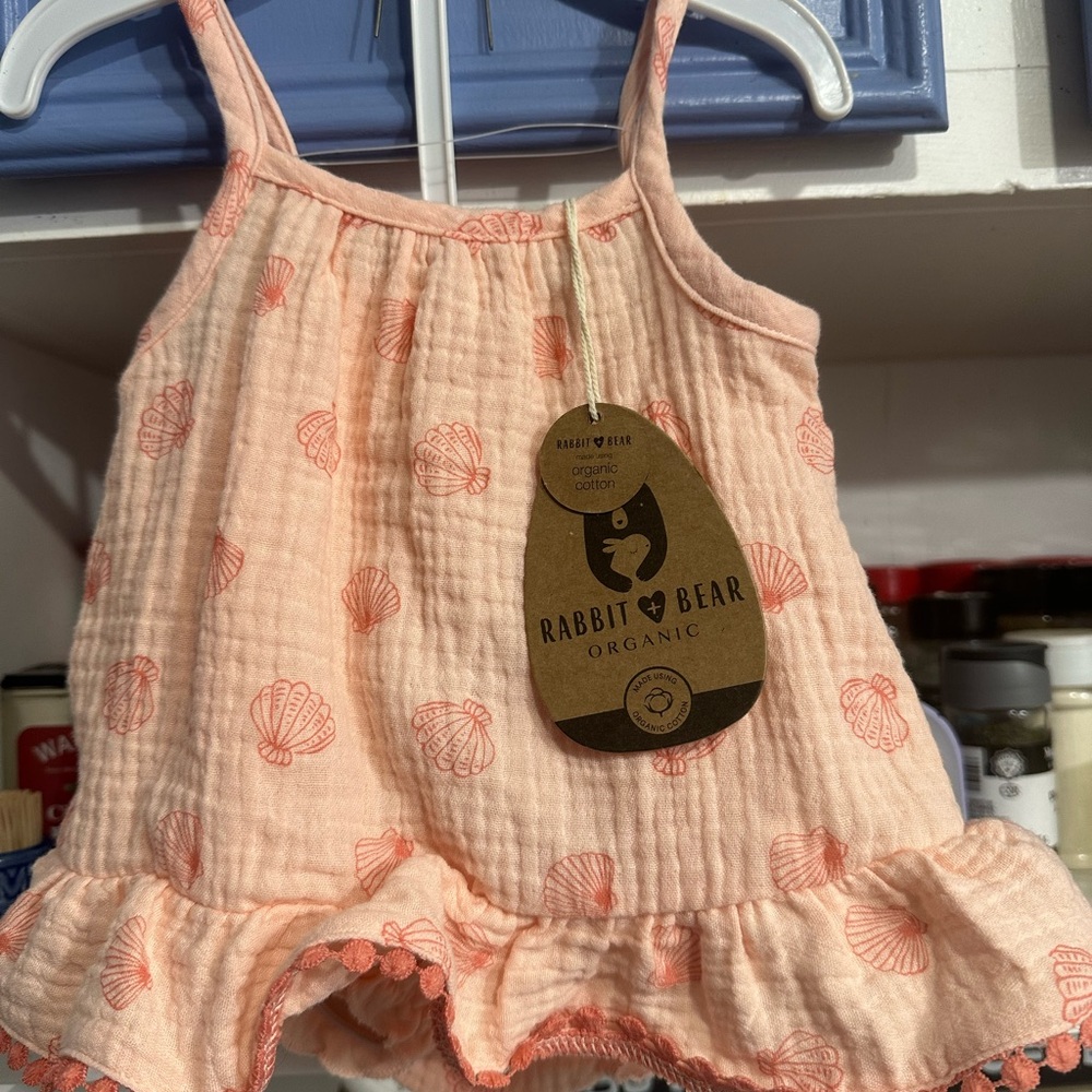 Rabbit & Bear Organic Peach Shell Print Kids Set